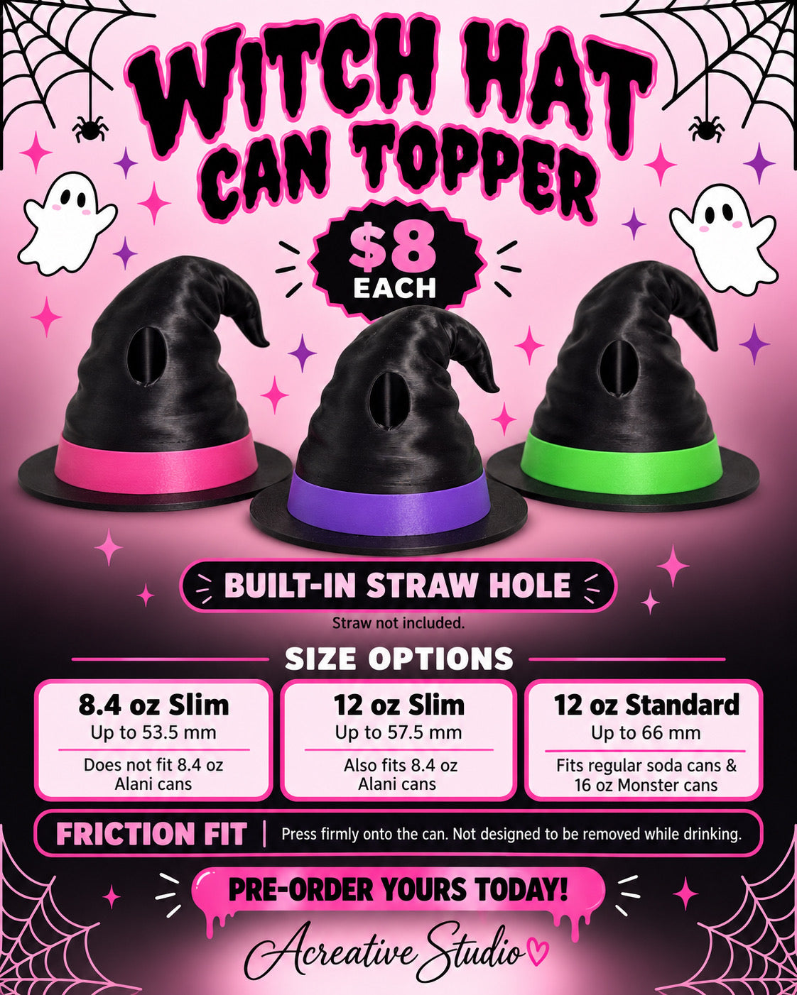 Witch hat can topper with straw hole