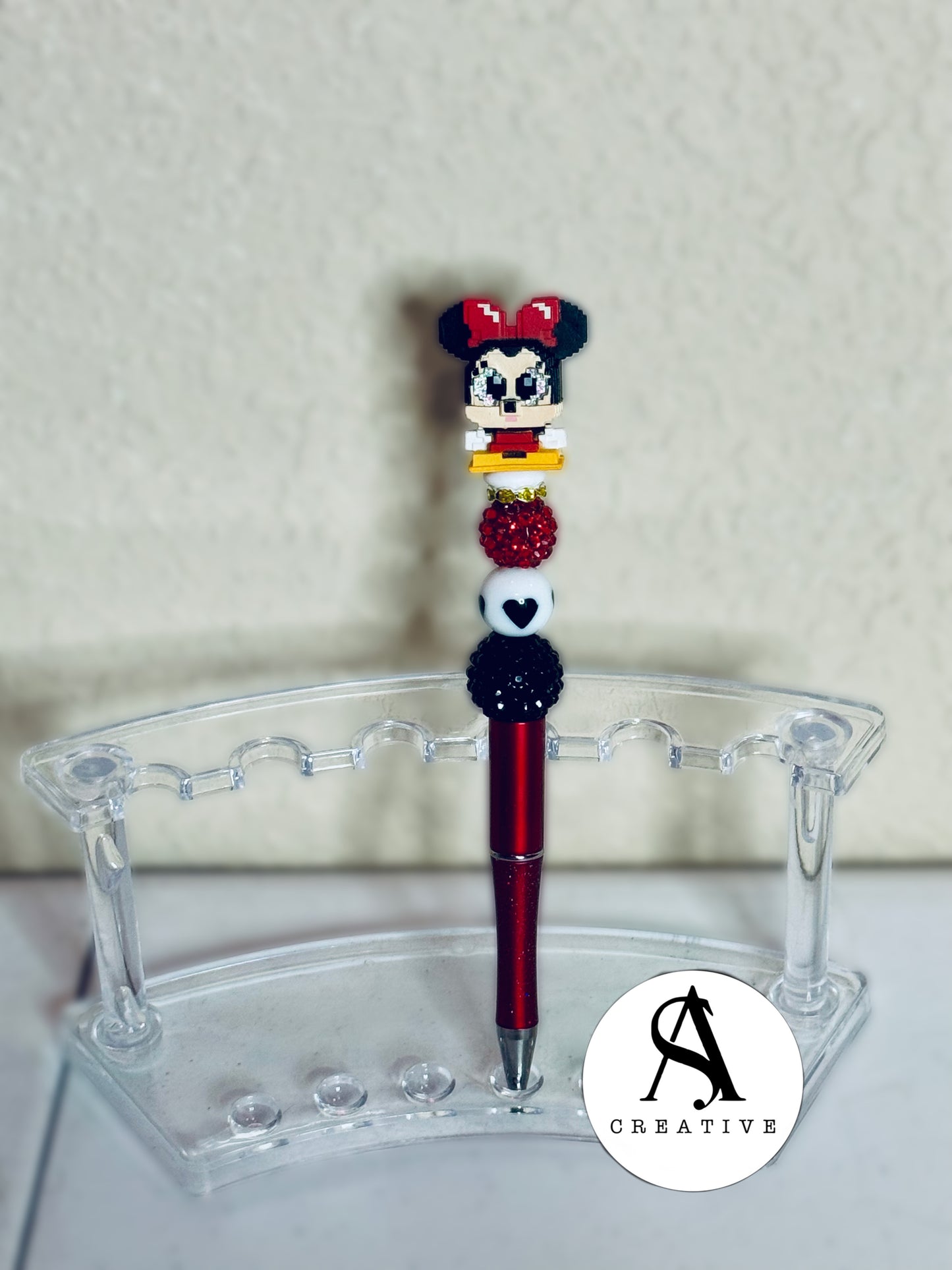 Pixel Minnie Mouse Rare Red Black glitter Pen