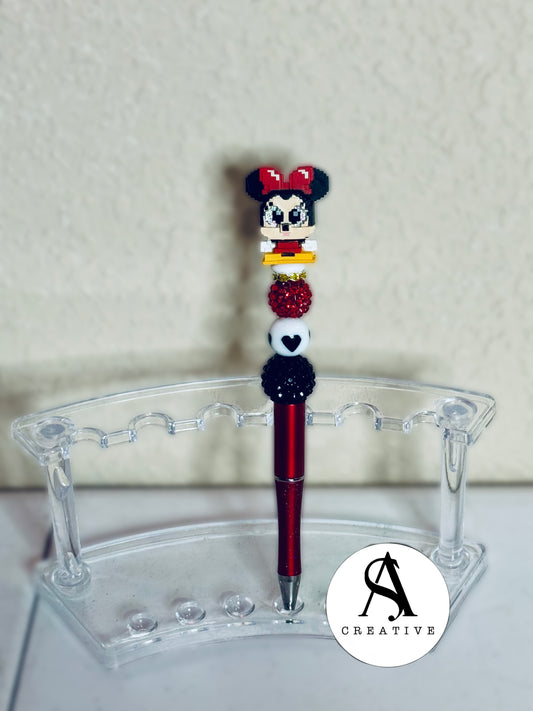 Pixel Minnie Mouse Rare Red Black glitter Pen
